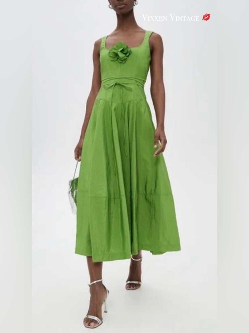CINQ A SEPT 'FLOWER JOISIAN MIDI DRESS' IN SALTED LIME